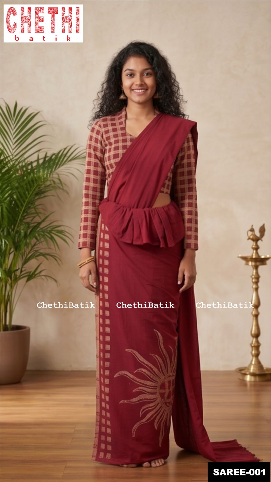 Rich Maroon Sunburst Batik Saree