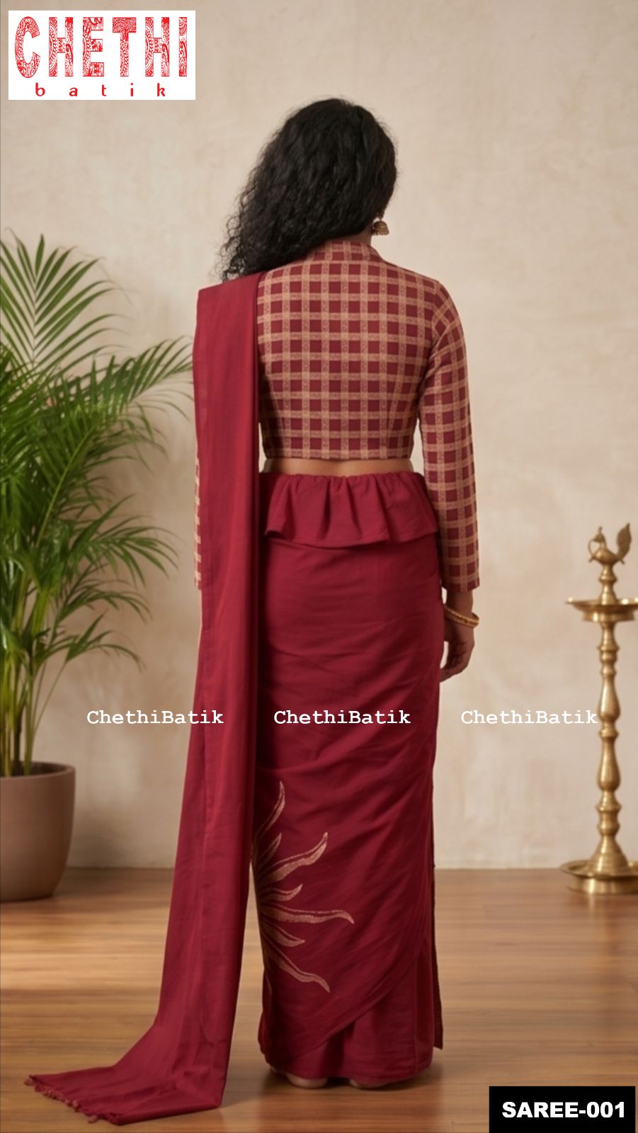 Thumbnail of Rich Maroon Sunburst Batik Saree