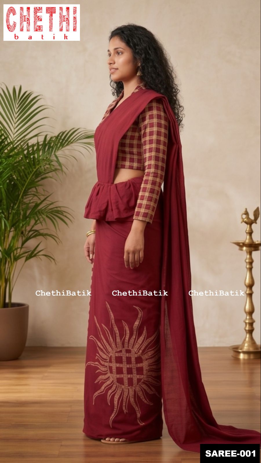 Thumbnail of Rich Maroon Sunburst Batik Saree
