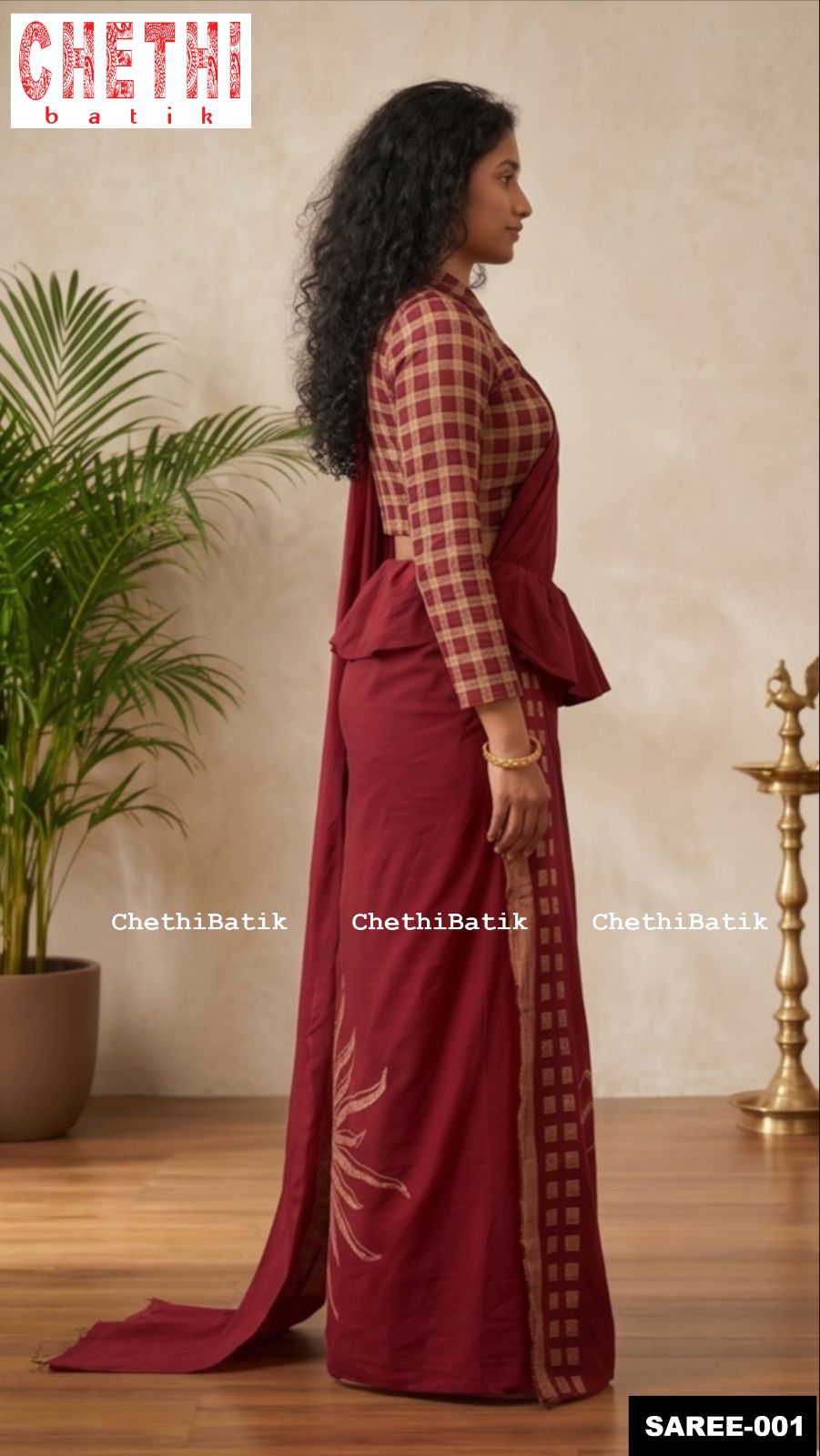 Thumbnail of Rich Maroon Sunburst Batik Saree
